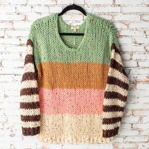 KORI America Chunky Knit Colorblock Sweater Women’s Size S/M Green Pink Brown